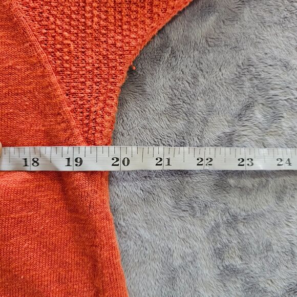 J Jill Top Shirt Womens Medium Petite Orange Linen Blend Open Sleeve Knit Casual - Picture 6 of 11